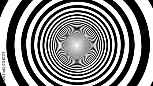 Optical illusion tunnel with black and white pattern. Black hole op art tunnel.