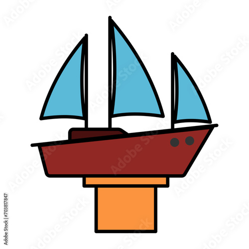 Model Ship Craft Concept, DIY Cardboard Pirate Ship Vector Color Icon Design, Hobby Symbol, Leisure time Activity Sign, Hobbyists and Handicraft Stock Illustration