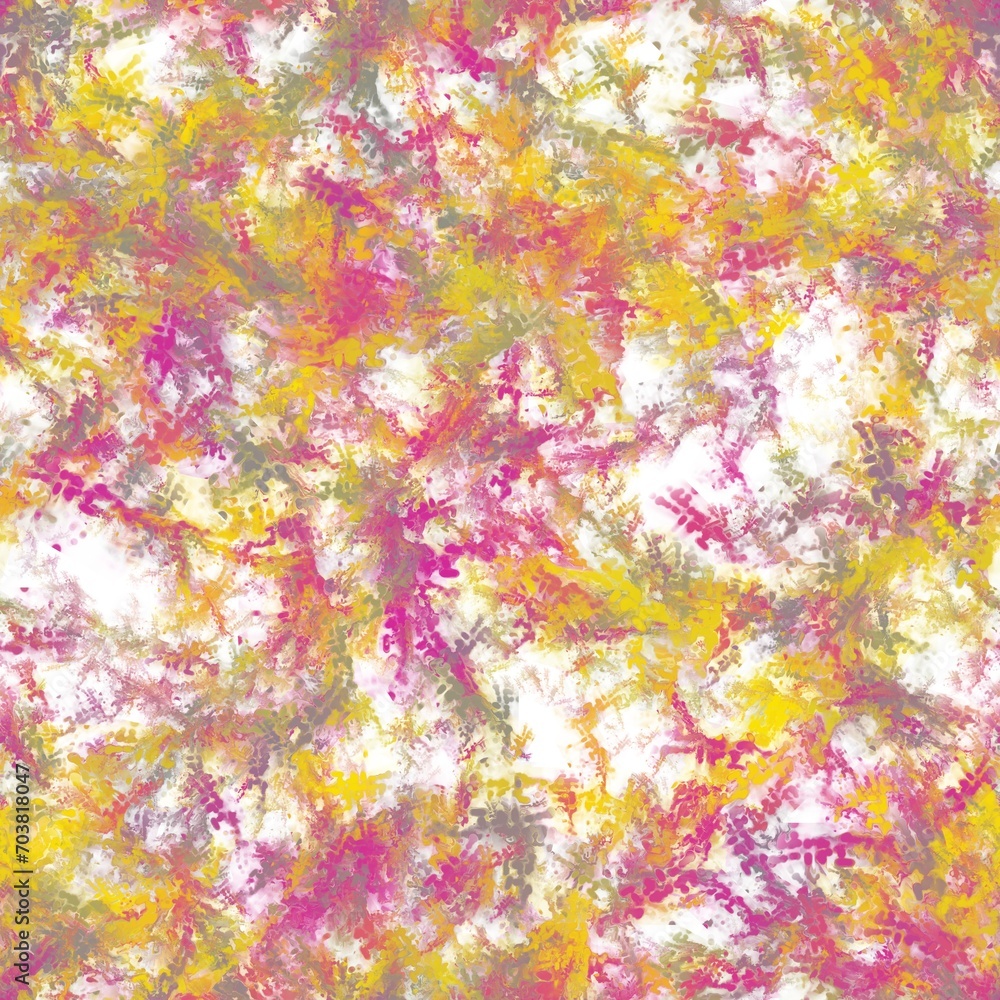 Multicolored liquid chaotic brush strokes on the white background. Japanese pattern.Seamless repeat texture.Buttermilk, royal fuchsia, grey pink and khaki colors