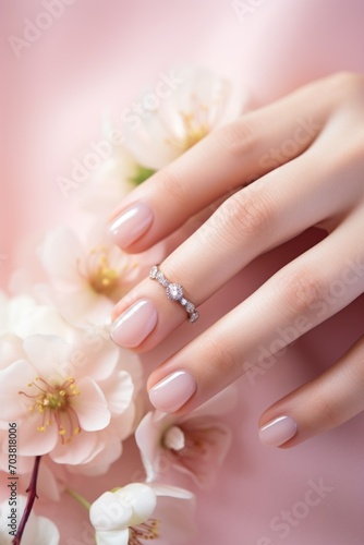 Female hand with delicate design manicure for beauty salon