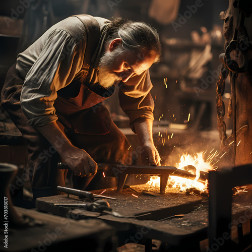 A close-up of a blacksmith working with molten metal.