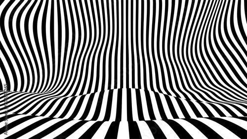 Optical illusion op art wavy background with black and white stripes texture. photo