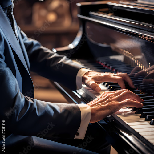 A close-up of a pianist's hands on the keys. © Cao