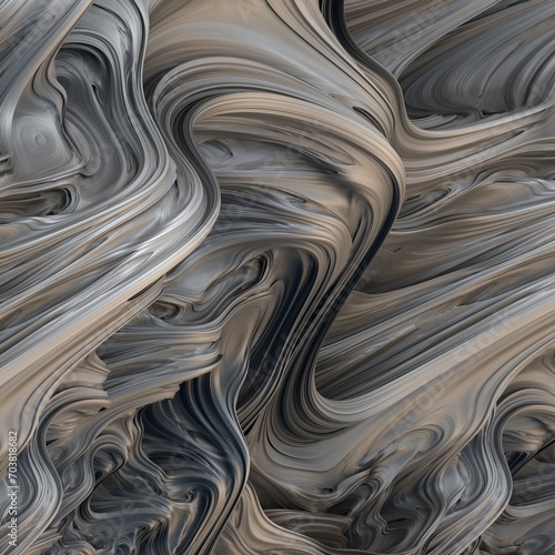 Unusual grey olive, carbon grey, onyx and dusty grey liquid waves. 3d illustration, 3d rendering