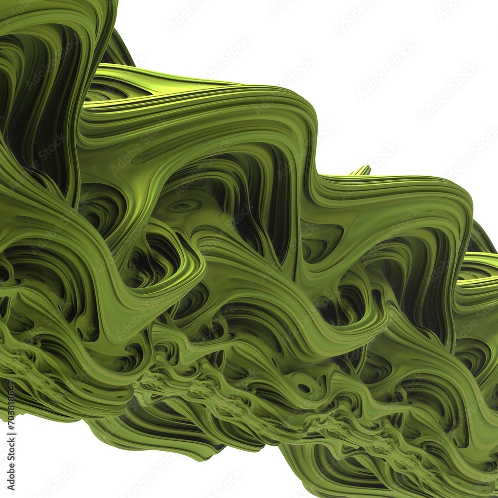 Abstract 3d wavy object. Military green, light olive, dark jungle green colors. 3d illustration, 3d rendering Abstract 3d wavy object. Military green, light olive, dark jungle green colors. 3d illustration, 3d rendering