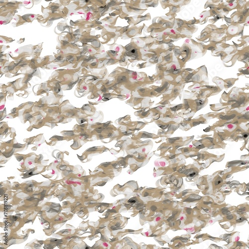 Multicolored random flying brush strokes. Veil or fish net imitation. Donkey brown, light grey, tulip pink and friar grey colors on the white background. Seamless pattern
