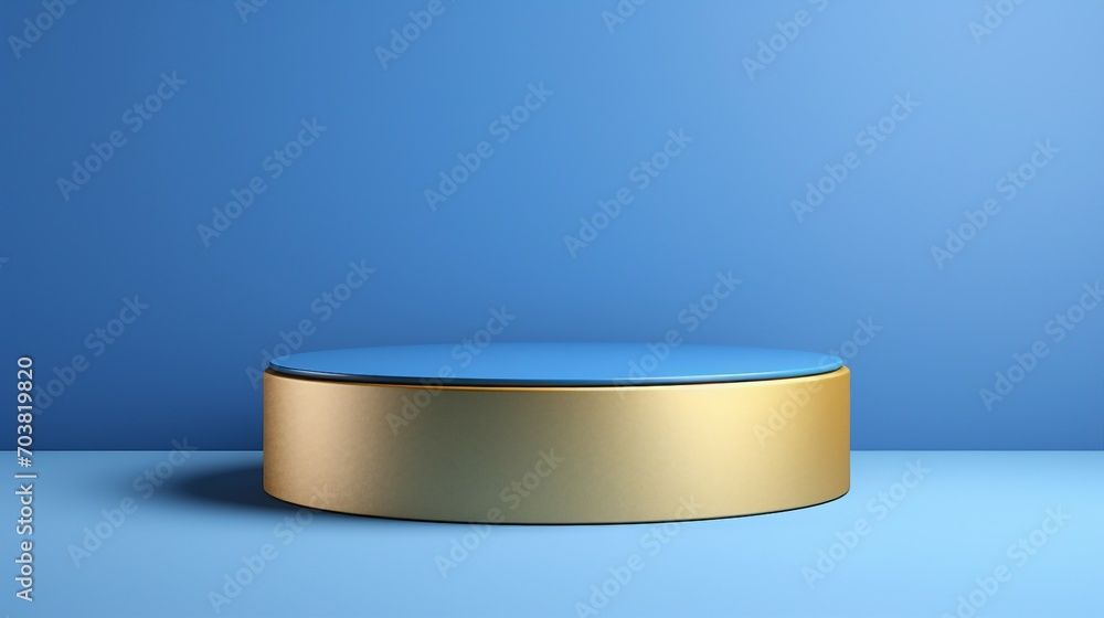 Elegant Blue Cylinder Podium with Gold Border for Premium Quality Award Ceremonies and Victorious Presentations Elegant Blue Cylinder Podium with Gold Border for Premium Quality Award Ceremonies and Victorious Presentations