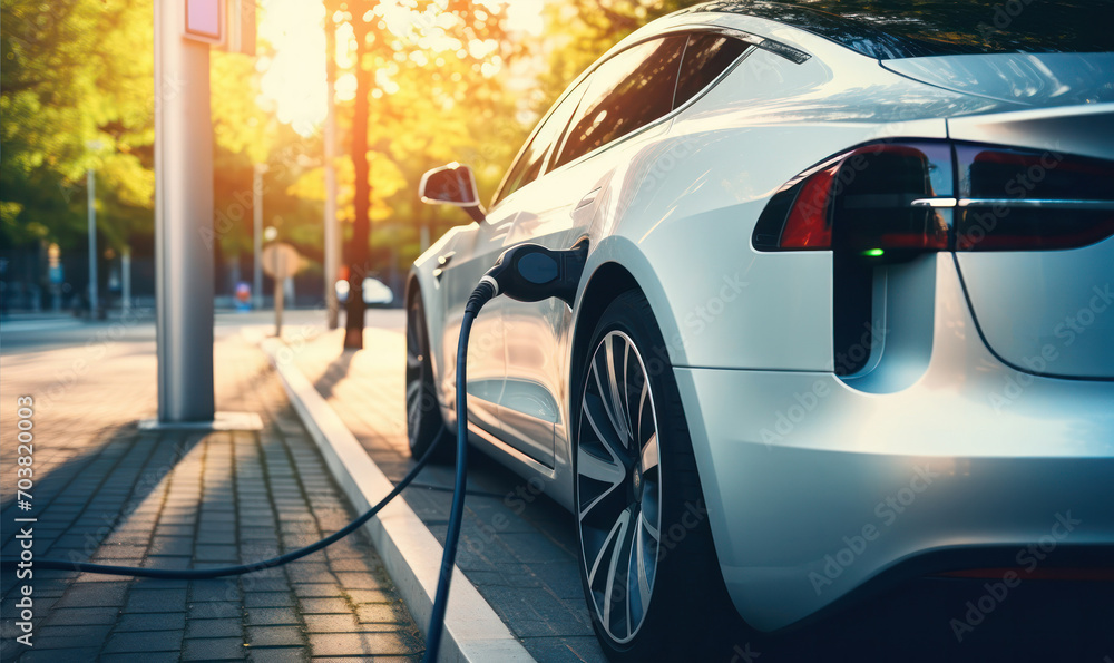 Electric Vehicle Charging at Public Charging Station - Eco-Friendly Transport Electric Vehicle Charging at Public Charging Station - Eco-Friendly Transport