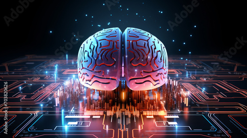 artificial intelligence and cyber space concept. Human brain on technology background.
