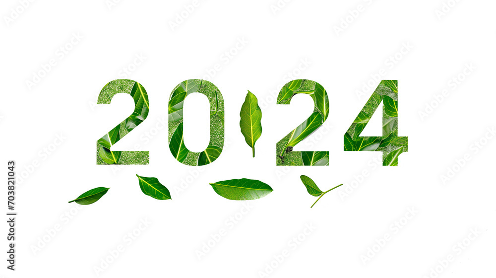 writing two thousand twenty four on a green leaf background writing two thousand twenty four on a green leaf background