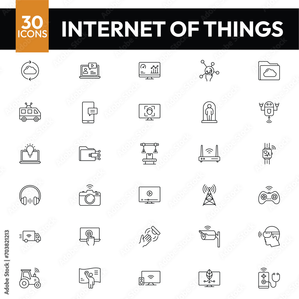 IOT icon set. Internet of things. icon set. Set line icon of IOT. Vector illustration. Editable stroke.