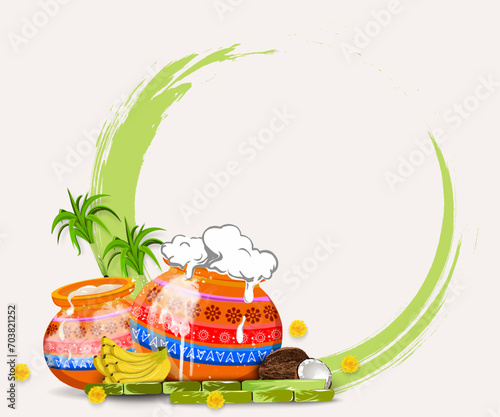 Happy Pongal Holiday background for harvesting festival of India. greeting card design template. vector illustration.