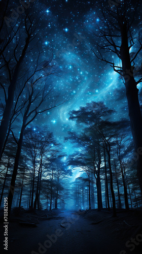 Obraz na płótnie Starry Night in the Enchanted Forest w salonie