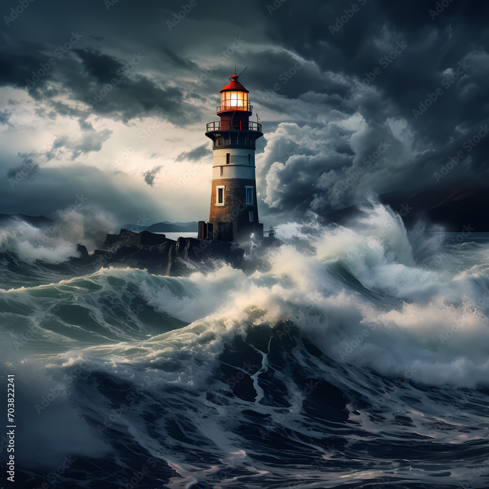 A coastal lighthouse overlooking stormy seas.