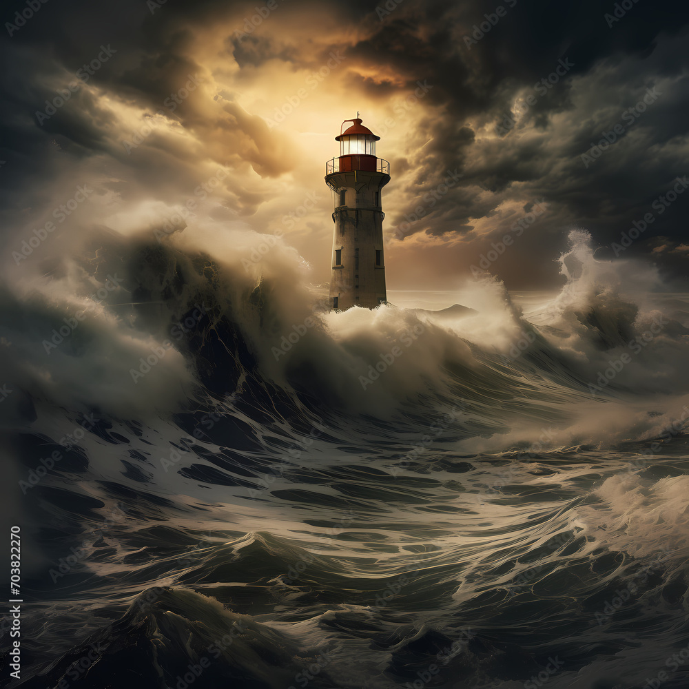 A coastal lighthouse overlooking stormy seas.