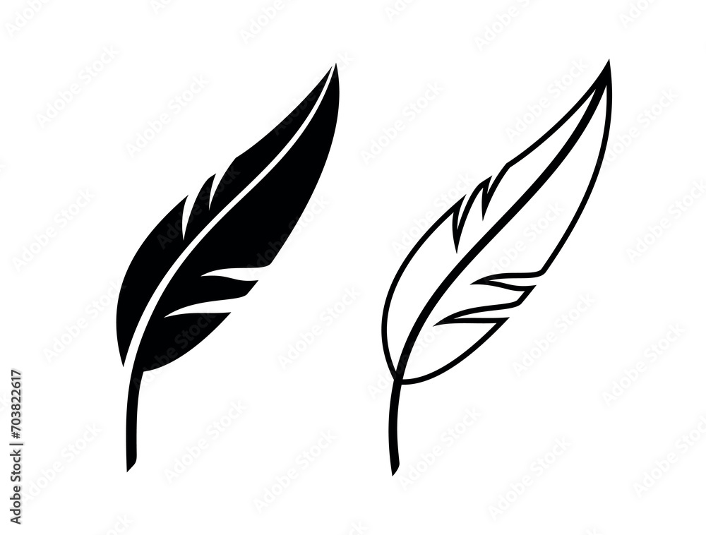 Feather icon. Symbol of literacy, writing or lightness. An attribute of a writer or writing, literature or calligraphy. Feather icon. Symbol of literacy, writing or lightness. An attribute of a writer or writing, literature or calligraphy.