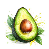 Guacamole, avocado and avocado food, watercolor illustrations