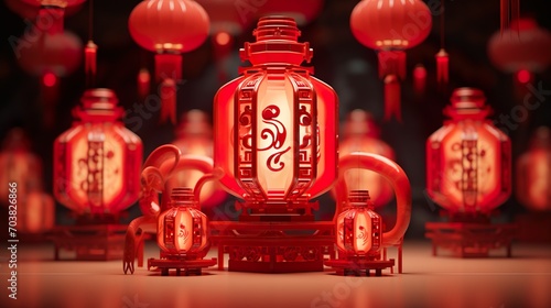 Chinese New Year red lantern. Chinese Script  traditional lantern. Generative Ai