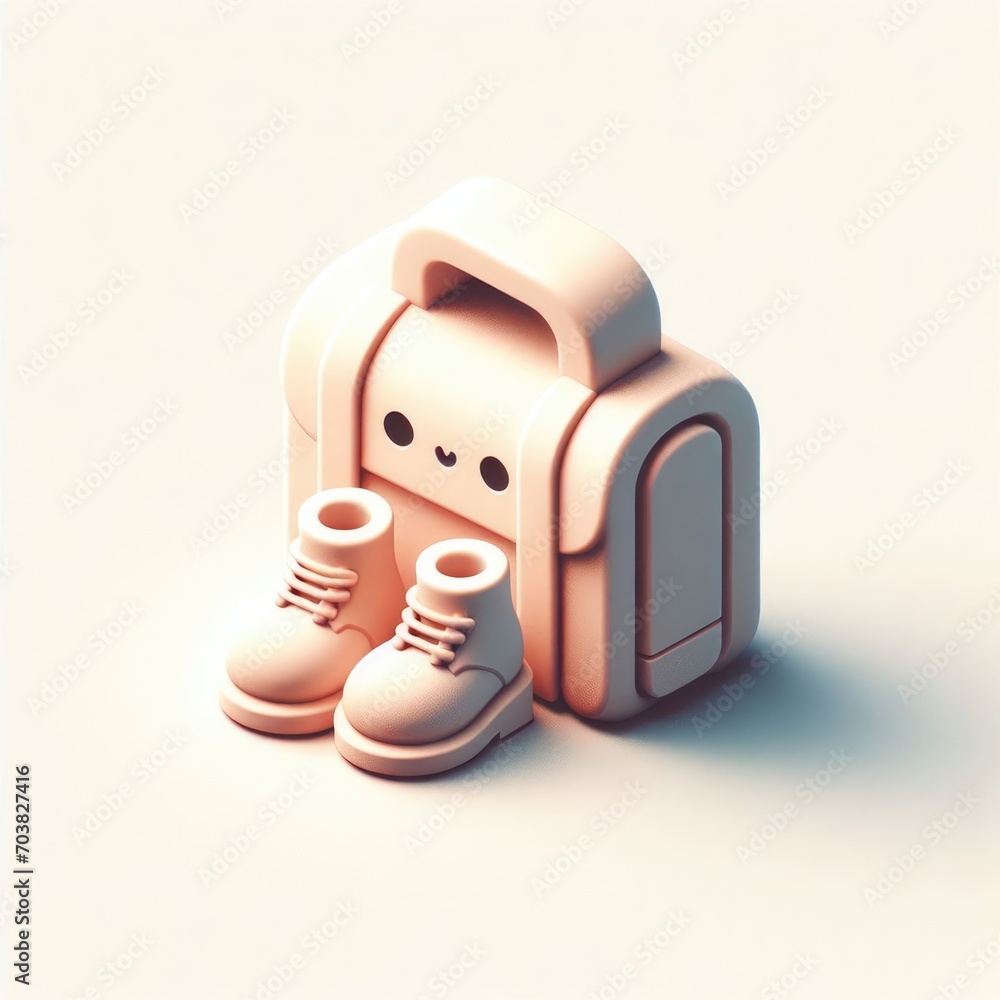Bag and boots 3D minimalist cute isometric icon on a white background - obrazy, fototapety, plakaty 