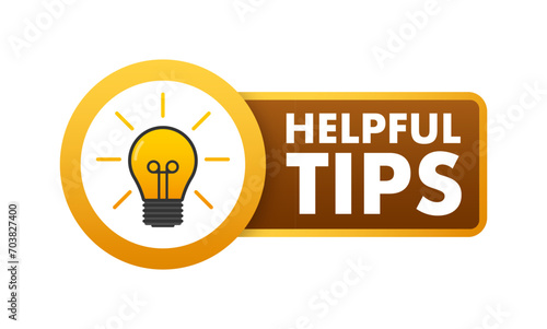 Helpful Tips Icon with Light Bulb, Information and Guidance Vector Illustration, Knowledge and Solution Concept photo