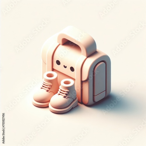 Bag and boots 3D minimalist cute isometric icon on a white background photo