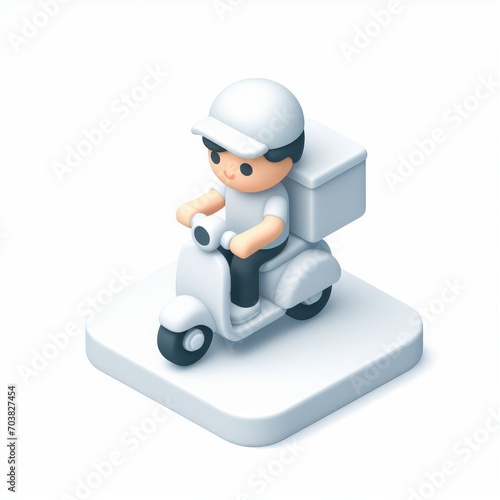Delivery person on a scooter 3D minimalist cute isometric icon on a white background