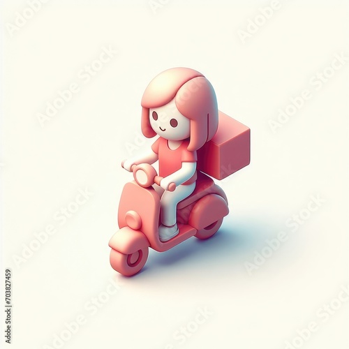 Delivery person on a scooter 3D minimalist cute isometric icon on a white background