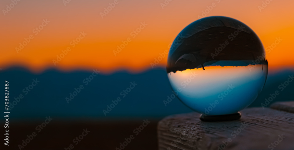Crystal ball alpine summer sunrise shot at Mount Sechszeiger, Jerzens, Imst, Tyrol, Austria - obrazy, fototapety, plakaty 