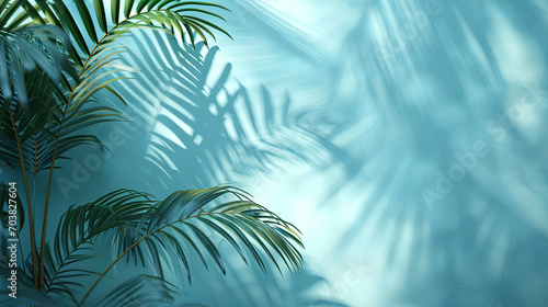 Palm Leaves and Gentle Shadows on Light Blue