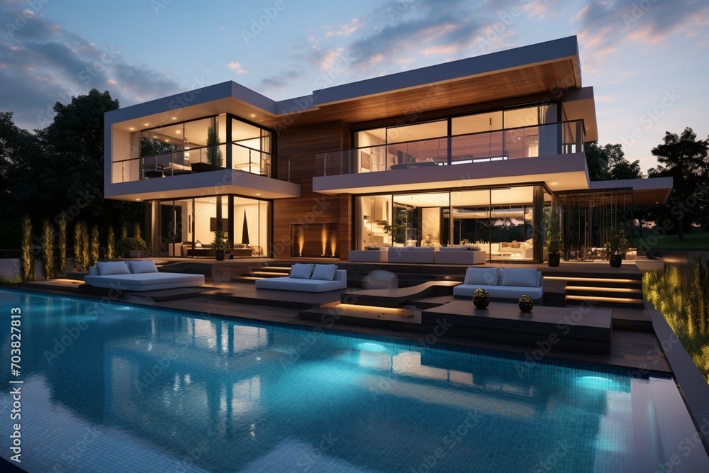 Pool and modern house: