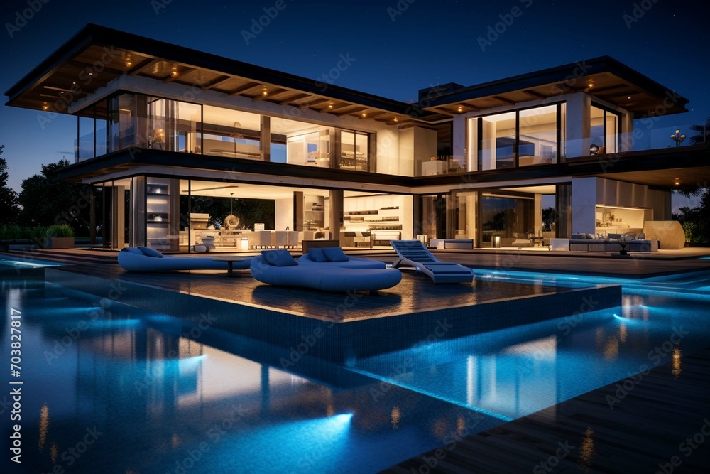 Pool and modern house: