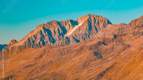 Alpine sunset or sundowner at the famous Kaunertal Glacier Road  Landeck  Tyrol  Austria