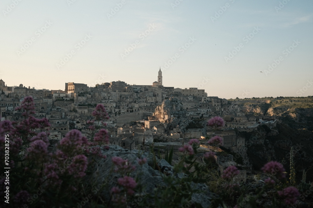 Matera, Italy during sunset.