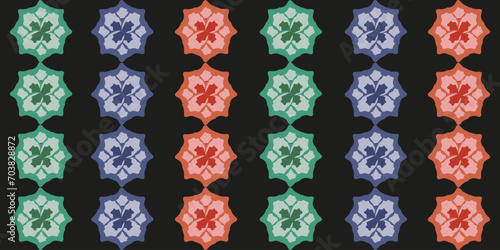 Floral seamless pattern in Arabic style. Design wallpaper print with Spring Flowers isolated black. Colorful flower in retro style. Vector illustration can used fabric and bed linen print. EPS 10