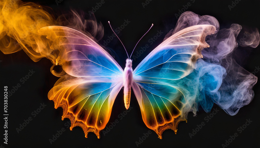 A butterfly made of colorful smoke