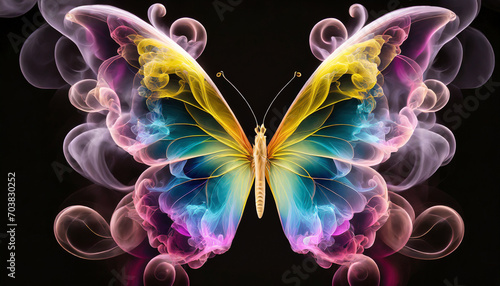 A butterfly made of colorful smoke