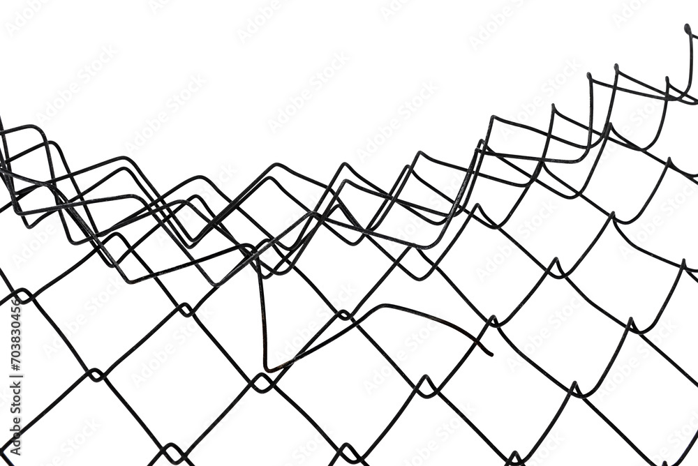The texture of the metal mesh on a white background. Torn steel, metal mesh with holes The texture of the metal mesh on a white background. Torn steel, metal mesh with holes