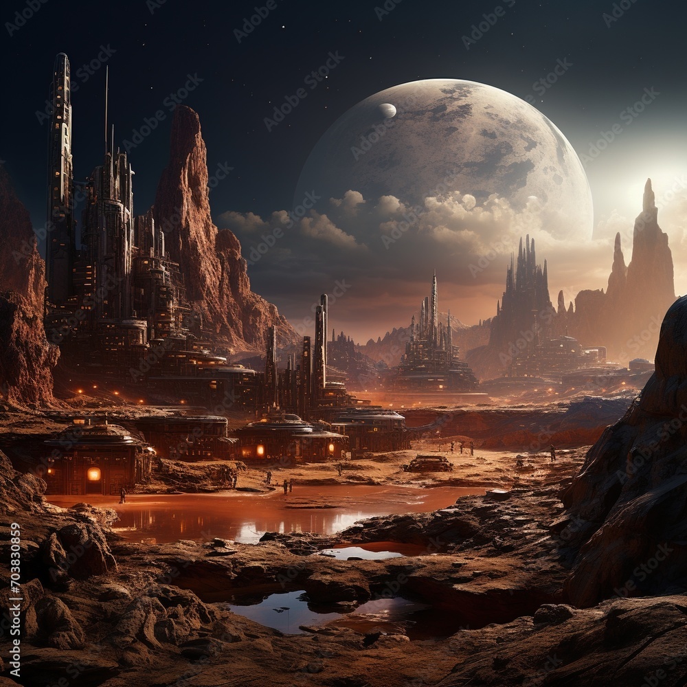 Naklejka premium futuristic city on a distant planet