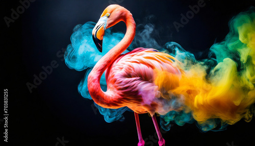 A flamingo made of colorful smoke photo