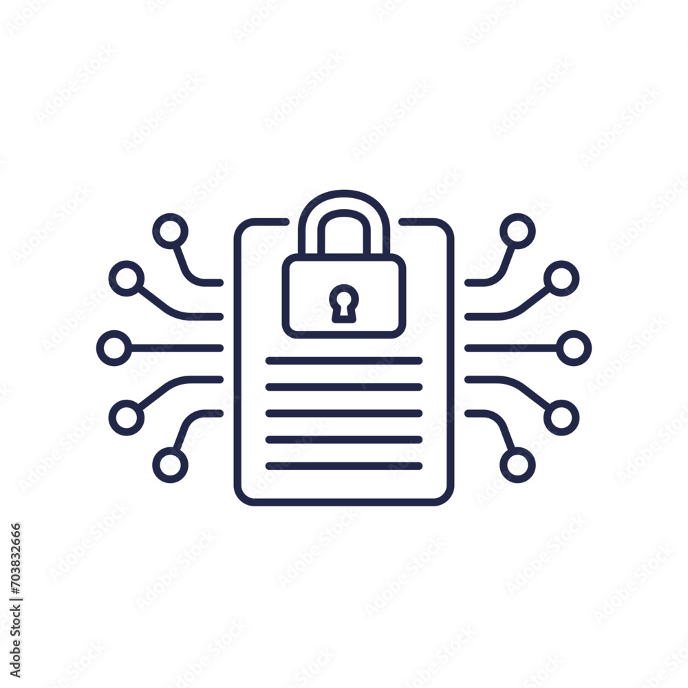 document protection line icon, cyber security vector document protection line icon, cyber security vector