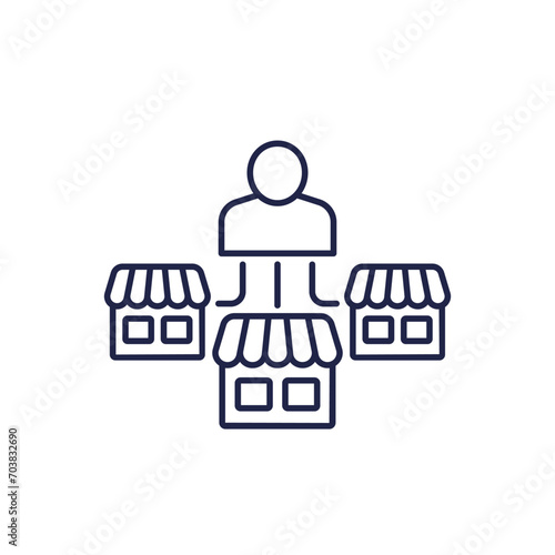 franchise owner, franchisor line icon with shops