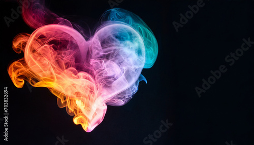 A heart made of colorful smoke, copy space on a side