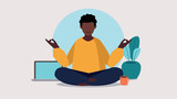 Vektor-Illustration einer Person, die eine Pause von der Arbeit mit Yoga macht - Business-Konzept
