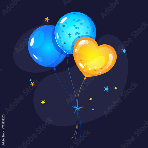 A bunch of balloons in Ukrainian flag colors yellow-blue
