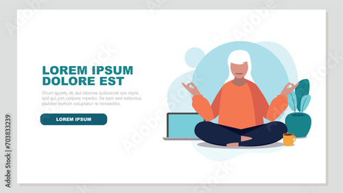 Vektor-Illustration einer Person, die eine Pause von der Arbeit mit Yoga macht - Business-Konzept