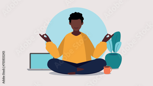 Vektor-Illustration einer Person, die eine Pause von der Arbeit mit Yoga macht - Business-Konzept
