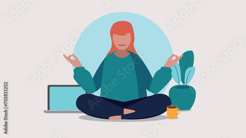 Vektor-Illustration einer Person, die eine Pause von der Arbeit mit Yoga macht - Business-Konzept