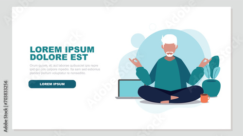 Vektor-Illustration einer Person, die eine Pause von der Arbeit mit Yoga macht - Business-Konzept