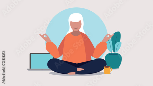 Vektor-Illustration einer Person, die eine Pause von der Arbeit mit Yoga macht - Business-Konzept