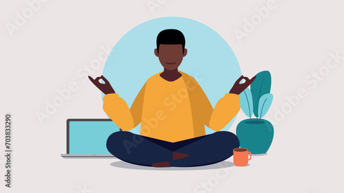 Vektor-Illustration einer Person, die eine Pause von der Arbeit mit Yoga macht - Business-Konzept